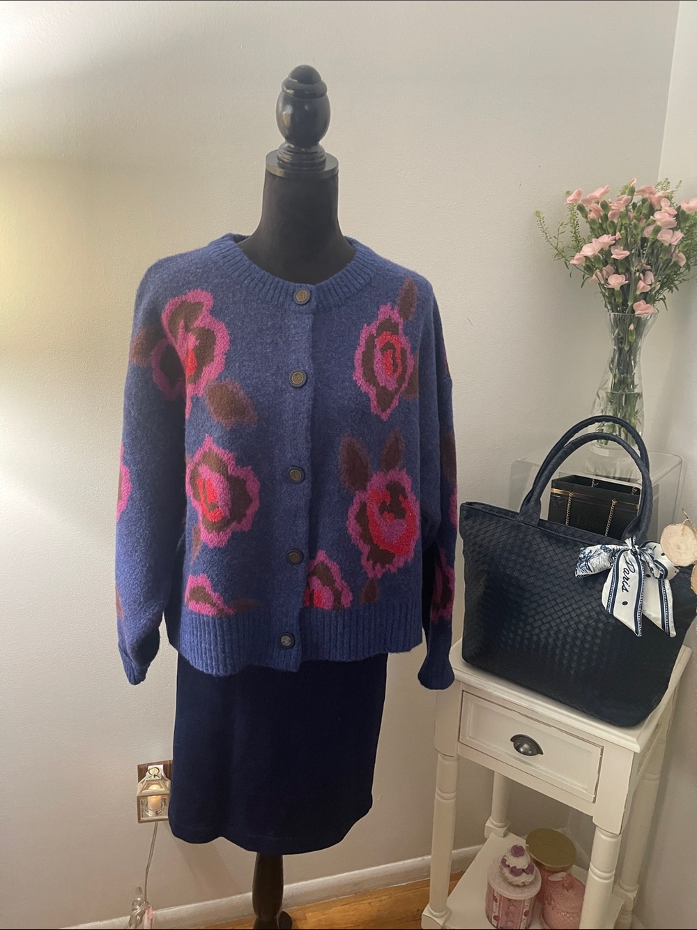 NATURAL LIFE Blue Floral Button-Front Women's Cardigan